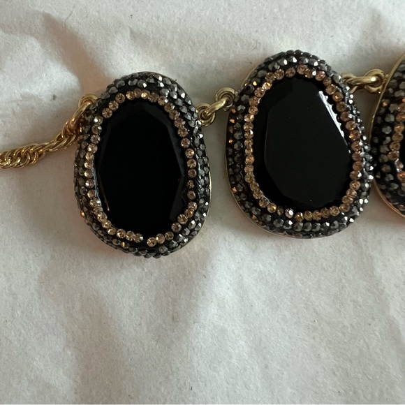 Talbots Black stone gold necklace w/ black & rose gold crystal edging. Statement - Picture 3 of 6